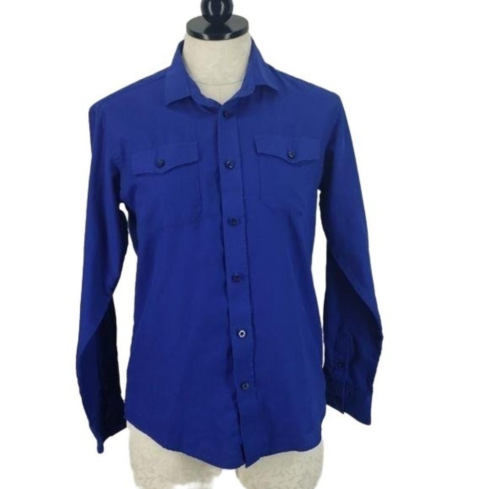 IZOD Boy’s Blue Button Down Long Sleeve Dress Church Shirt Size Large 14/16